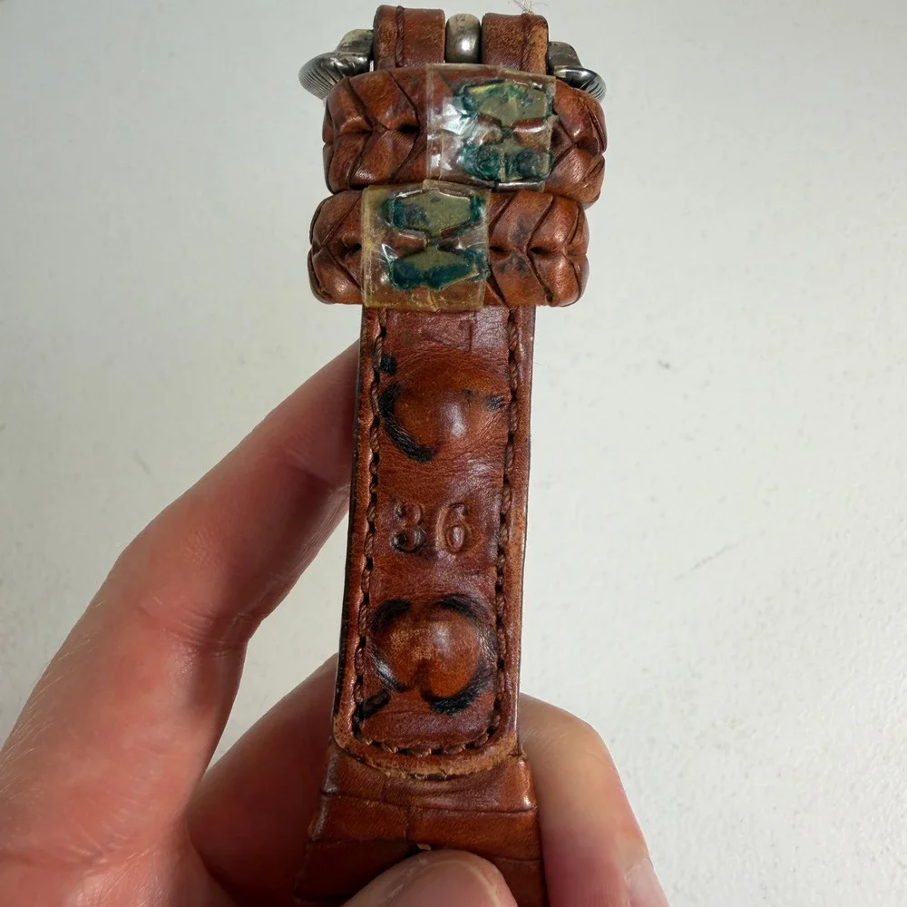 Vtg 90s Sz 36 Leather Belt Western Concho Braided Whipstitch Brown‎ Woven Boho